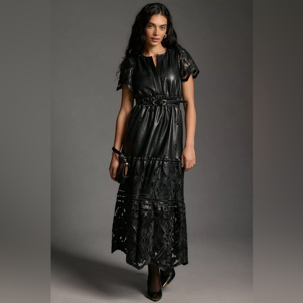 Anthropologie Somerset Maxi Dress: Faux Leather Embroidered Edition
